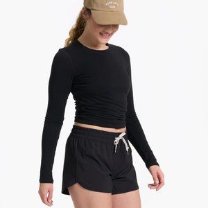 Vuori Long-Sleeve Coast Crop Crew (Black, XS) - Women's Cotton Top